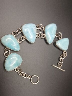 Larimar Bracelet 925 Sterling Silver Natural Sky Blue Gemstone Bracelet